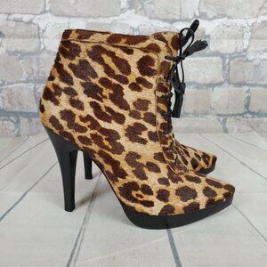 Steve Madden Sesto Leather Leopard Print Stiletto Ankle  Bootie 7 1/2